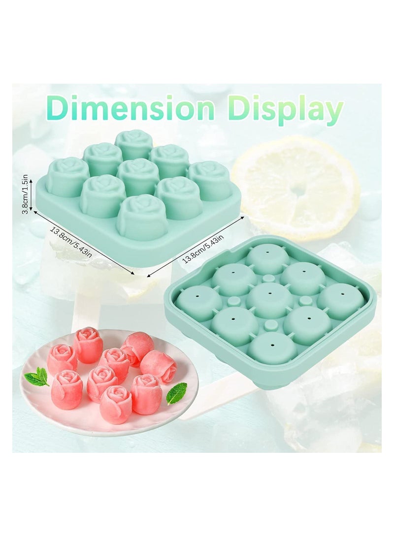 9 Hole Silicone Rose Ice Cube Mold Ball Maker with Lid Sphere Tray Mold Container For Cooling Whiskey Cocktail Juice Green