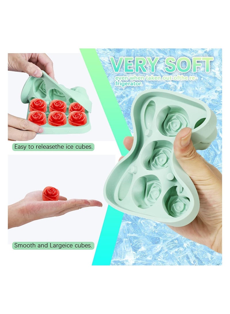 9 Hole Silicone Rose Ice Cube Mold Ball Maker with Lid Sphere Tray Mold Container For Cooling Whiskey Cocktail Juice Green