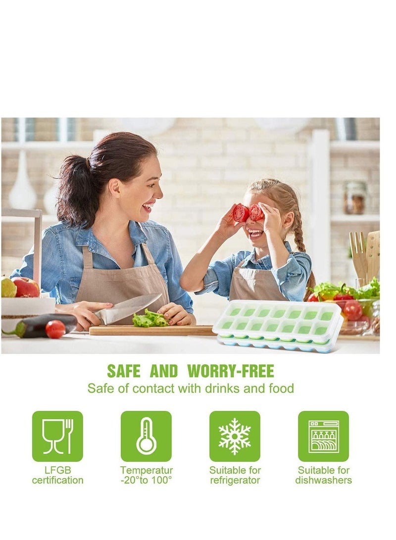 Ice Cube Trays 3 Pack Easy-Release and Flexible 14-Ice with Spill-Resistant Removable Lid BPA free Flexable Durable Stackable Dishwasher Safe