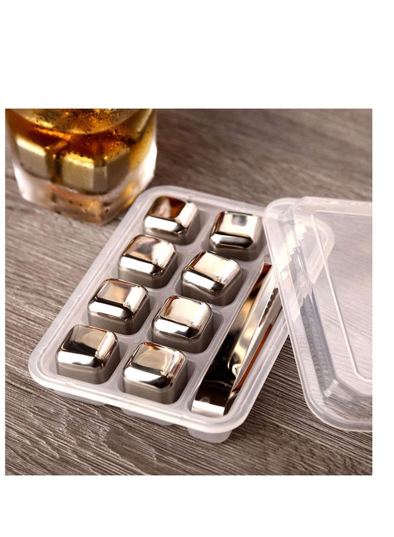 Whiskey Stones Luxury Gift Set - 8pcs Stainless Steel Reusable Ice Cubes with Barman Tongs and Freezer Tray