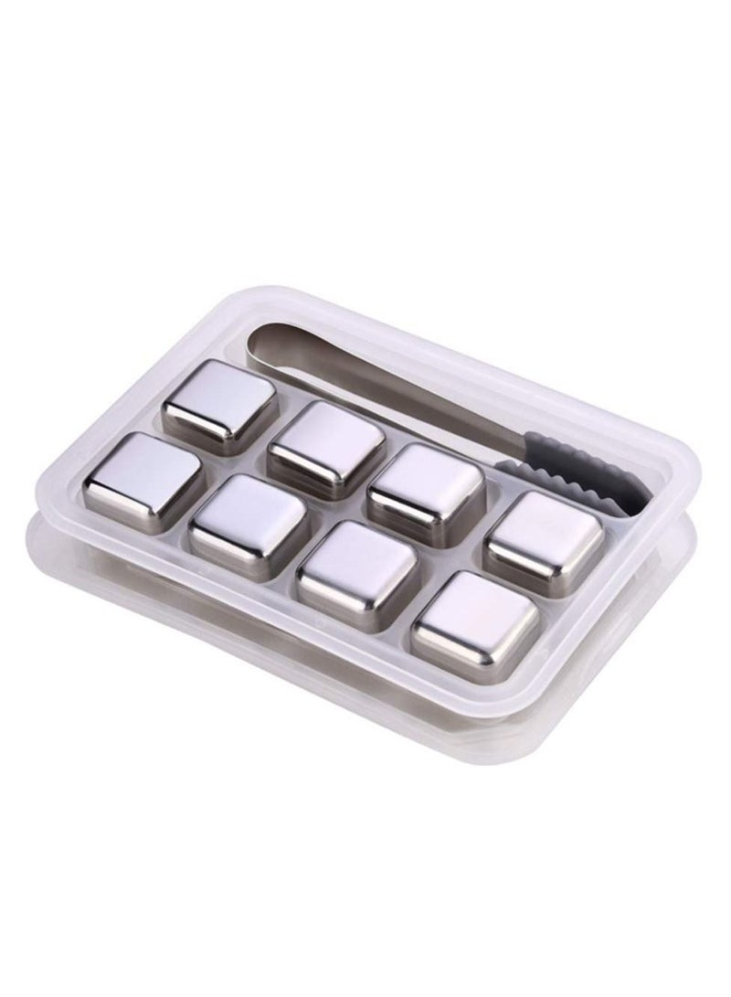Whiskey Stones Luxury Gift Set - 8pcs Stainless Steel Reusable Ice Cubes with Barman Tongs and Freezer Tray