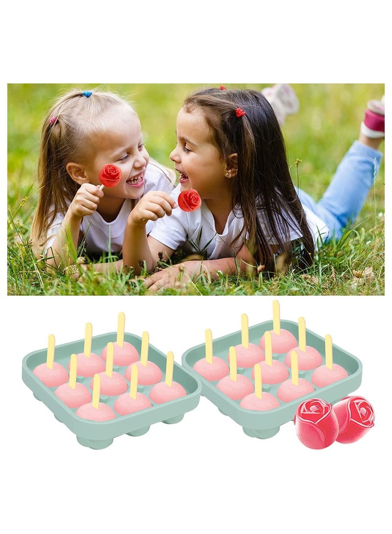 9 Hole Silicone Rose Ice Cube Mold Ball Maker with Lid Sphere Tray Mold Container For Cooling Whiskey Cocktail Juice Green