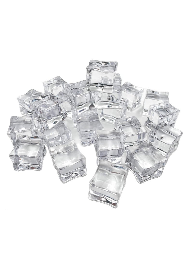 25 Pcs 30MM Reusable Plastic Ice Cubes,Clear Acrylic Fake Cubes,Artificial Square Crystal Cubes for Photography Props Home Decoration Wedding Centerpiece Vase Fillers
