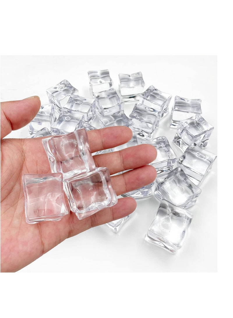 25 Pcs 30MM Reusable Plastic Ice Cubes,Clear Acrylic Fake Cubes,Artificial Square Crystal Cubes for Photography Props Home Decoration Wedding Centerpiece Vase Fillers