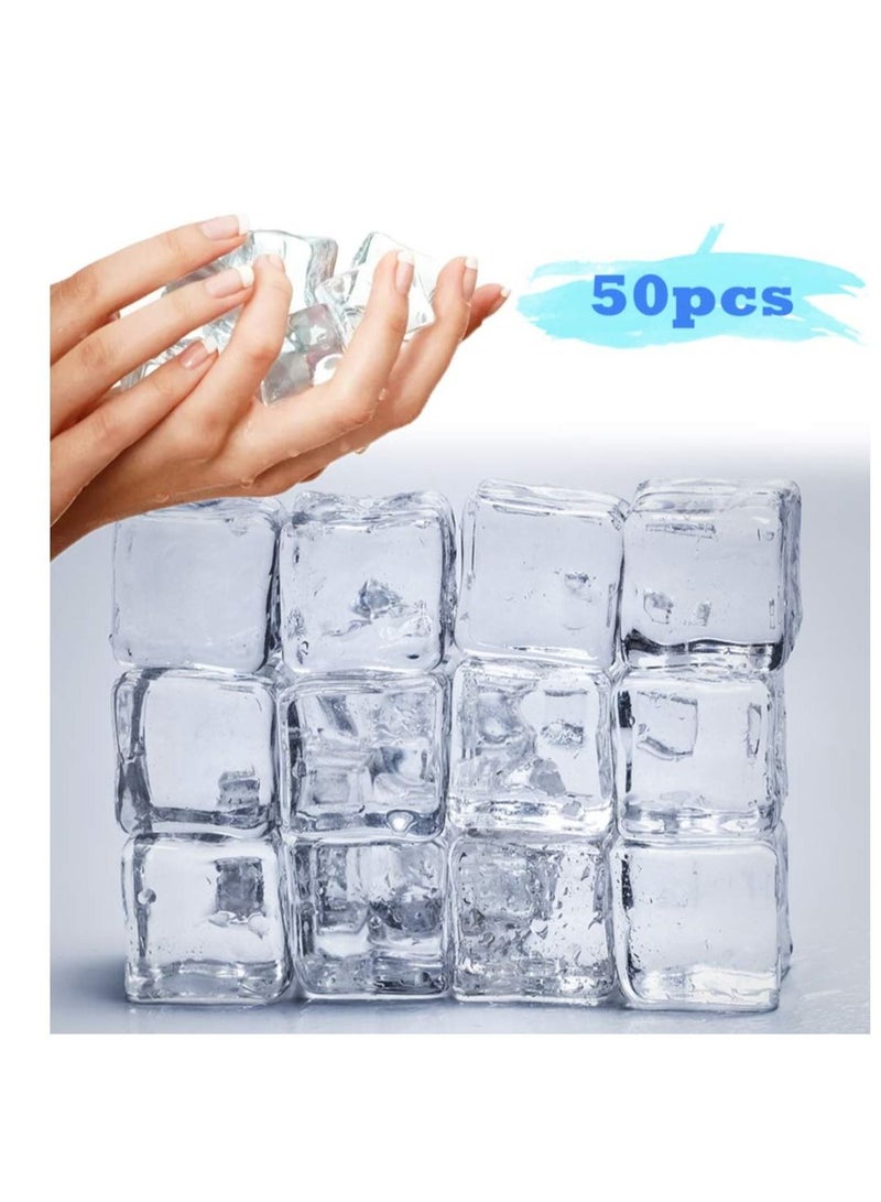 100 Pcs 20MM Reusable Plastic Ice Cubes,Clear Acrylic Fake Cubes,Artificial Square Crystal Cubes for Photography Props Home Decoration Wedding Centerpiece Vase Fillers
