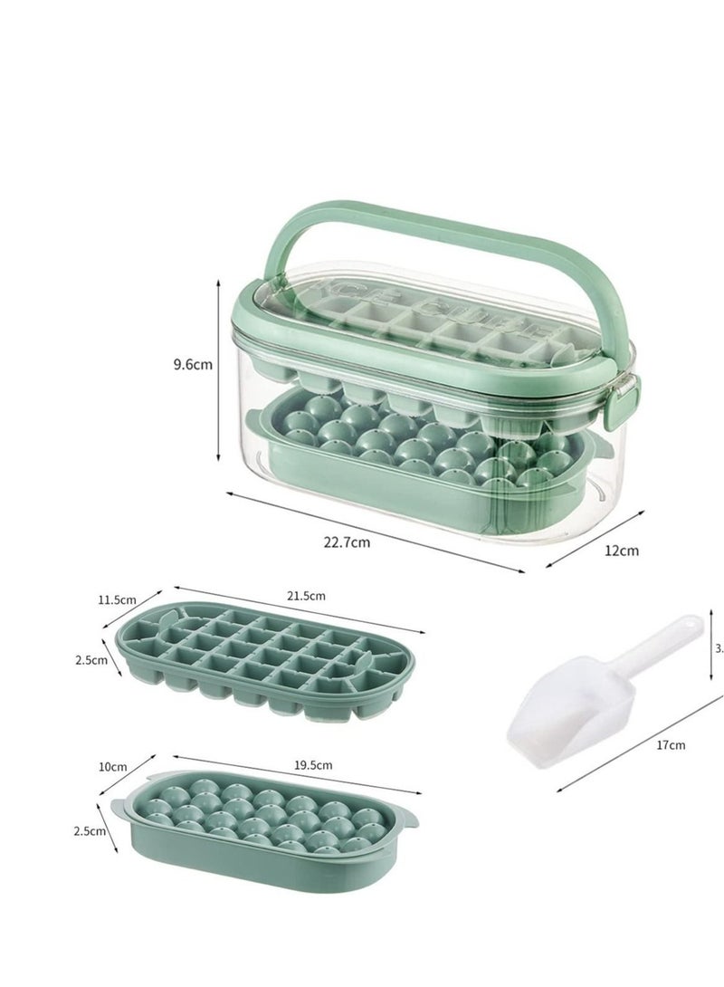 Square Ice Cube Trays for Freezer with Lid & Bin, 54PCS Tiny Tray, Suitable Chilling Drinks Coffee Juice (2 1 Bucket Scoop, Green)