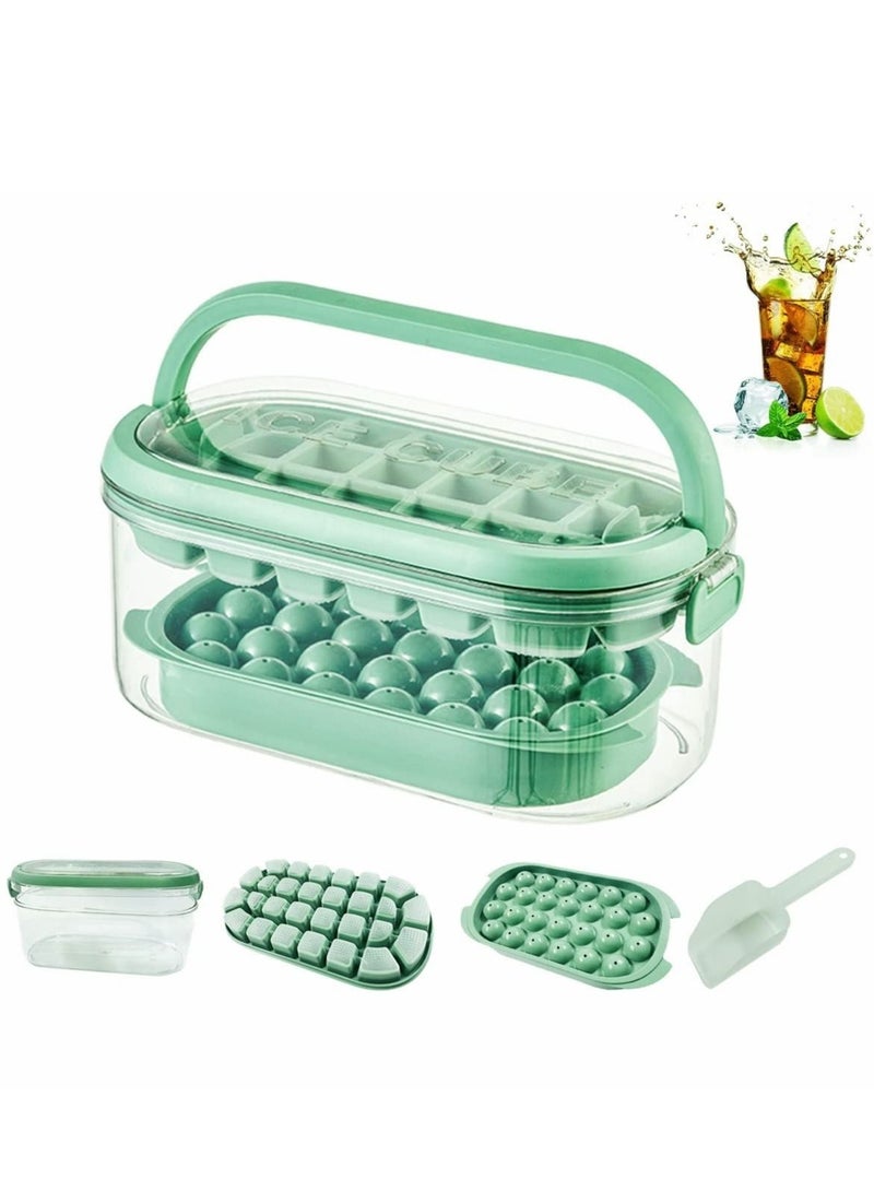 Square Ice Cube Trays for Freezer with Lid & Bin, 54PCS Tiny Tray, Suitable Chilling Drinks Coffee Juice (2 1 Bucket Scoop, Green)