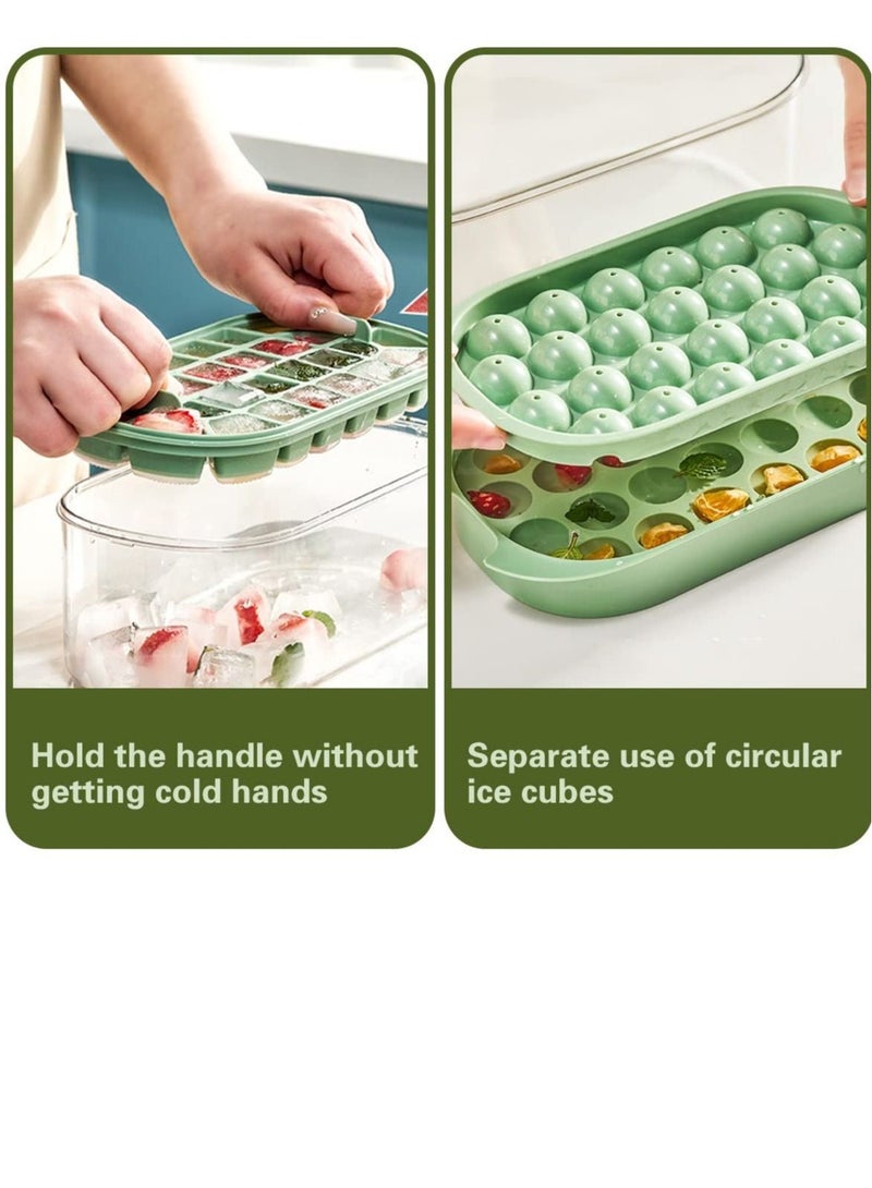 Square Ice Cube Trays for Freezer with Lid & Bin, 54PCS Tiny Tray, Suitable Chilling Drinks Coffee Juice (2 1 Bucket Scoop, Green)