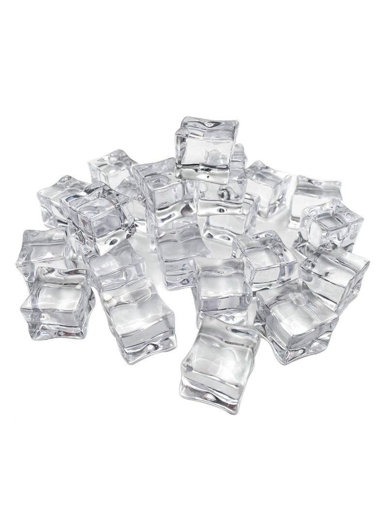 50 Pcs 30MM Reusable Plastic Ice Cubes,Clear Acrylic Fake Cubes,Artificial Square Crystal Cubes for Photography Props Home Decoration Wedding Centerpiece Vase Fillers