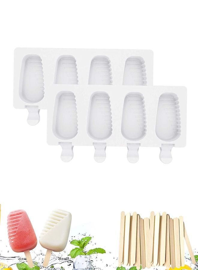 2 Pack Popsicle Molds, 4 Cavities Homemade Ice Pop Molds Silicone for Kids, DIY with 50 Wooden Sticks