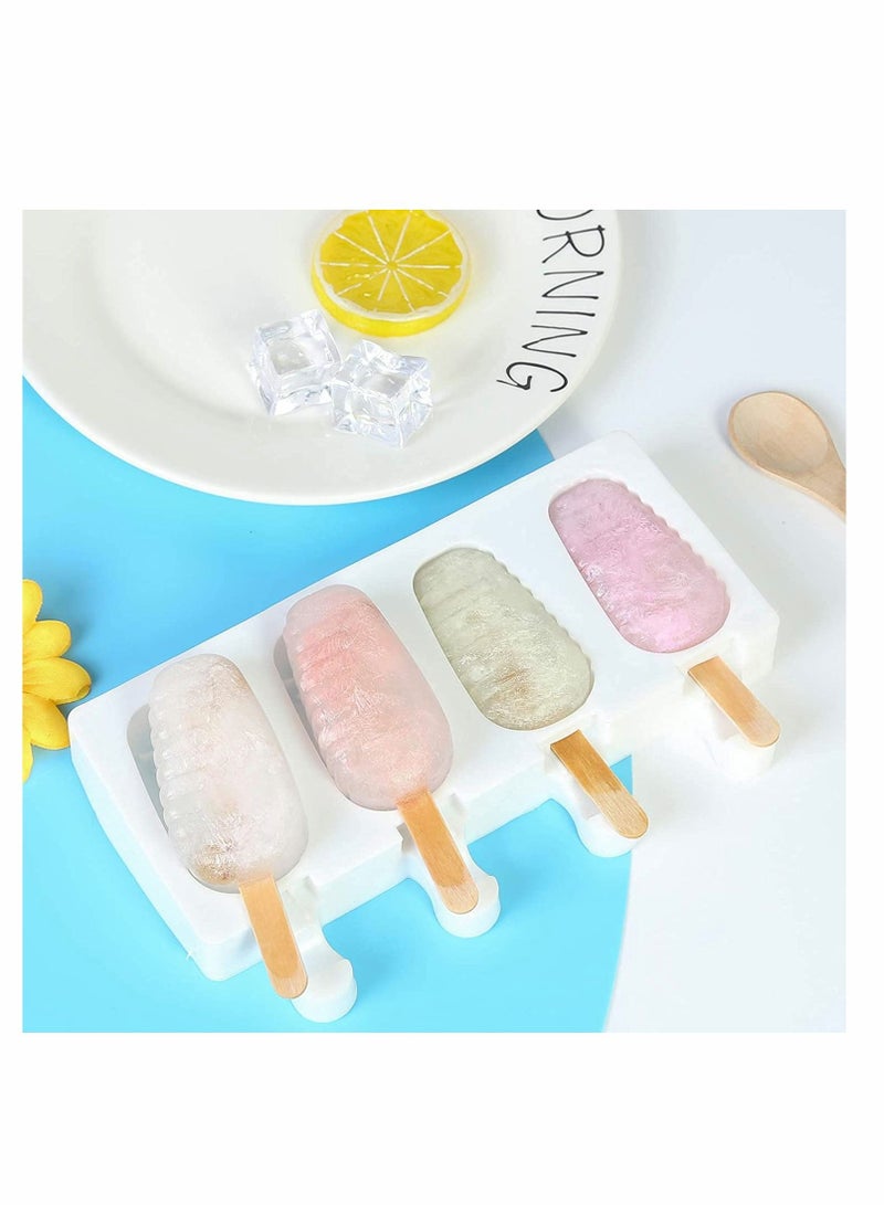 2 Pack Popsicle Molds, 4 Cavities Homemade Ice Pop Molds Silicone for Kids, DIY with 50 Wooden Sticks