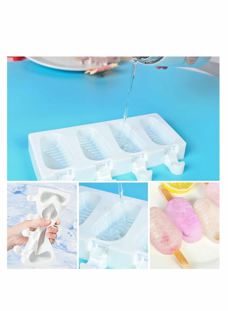 2 Pack Popsicle Molds, 4 Cavities Homemade Ice Pop Molds Silicone for Kids, DIY with 50 Wooden Sticks