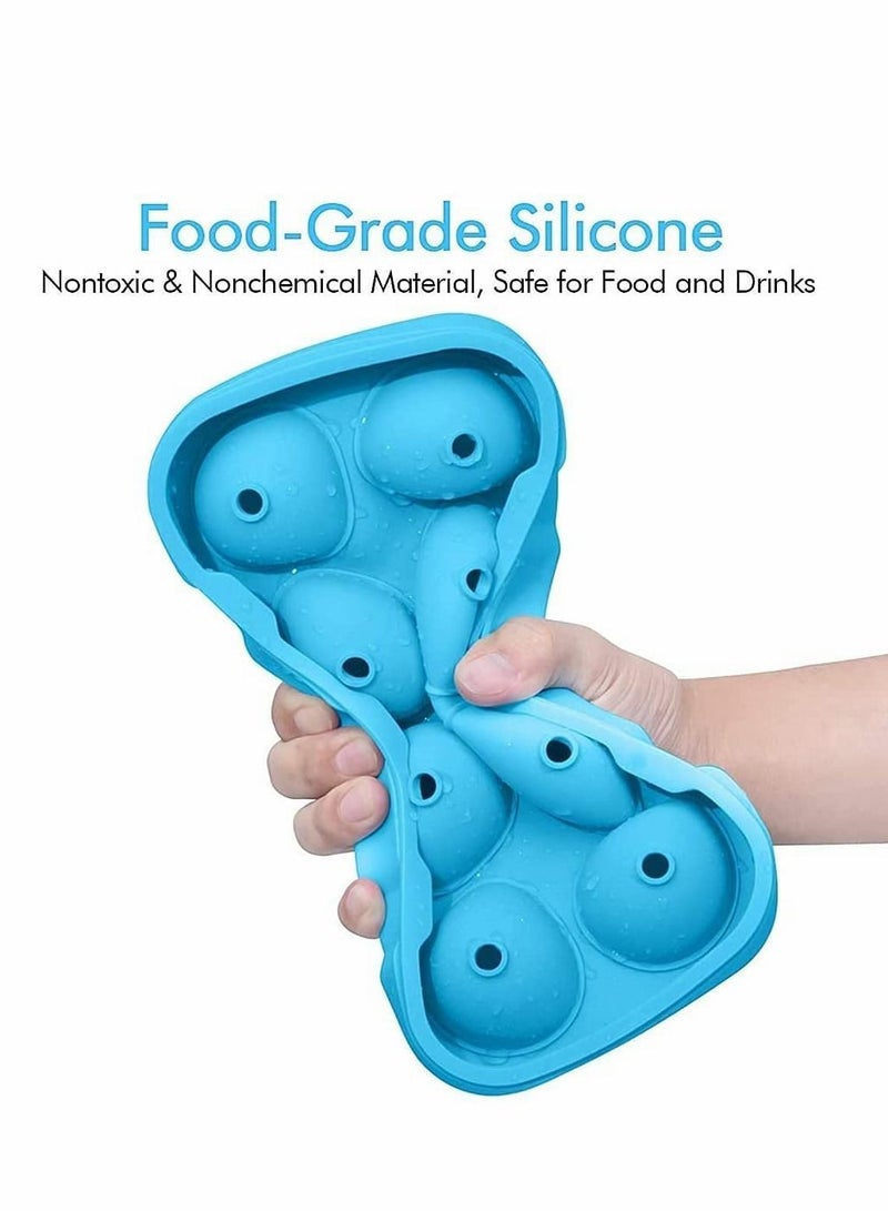Round Ice Hockey Mold, Silicone 8 Cell Mold with Lid and Funnel, Cube Tray, BPA Free, Non Stick Easy To Demold, Maker (Blue, 1 Piece)