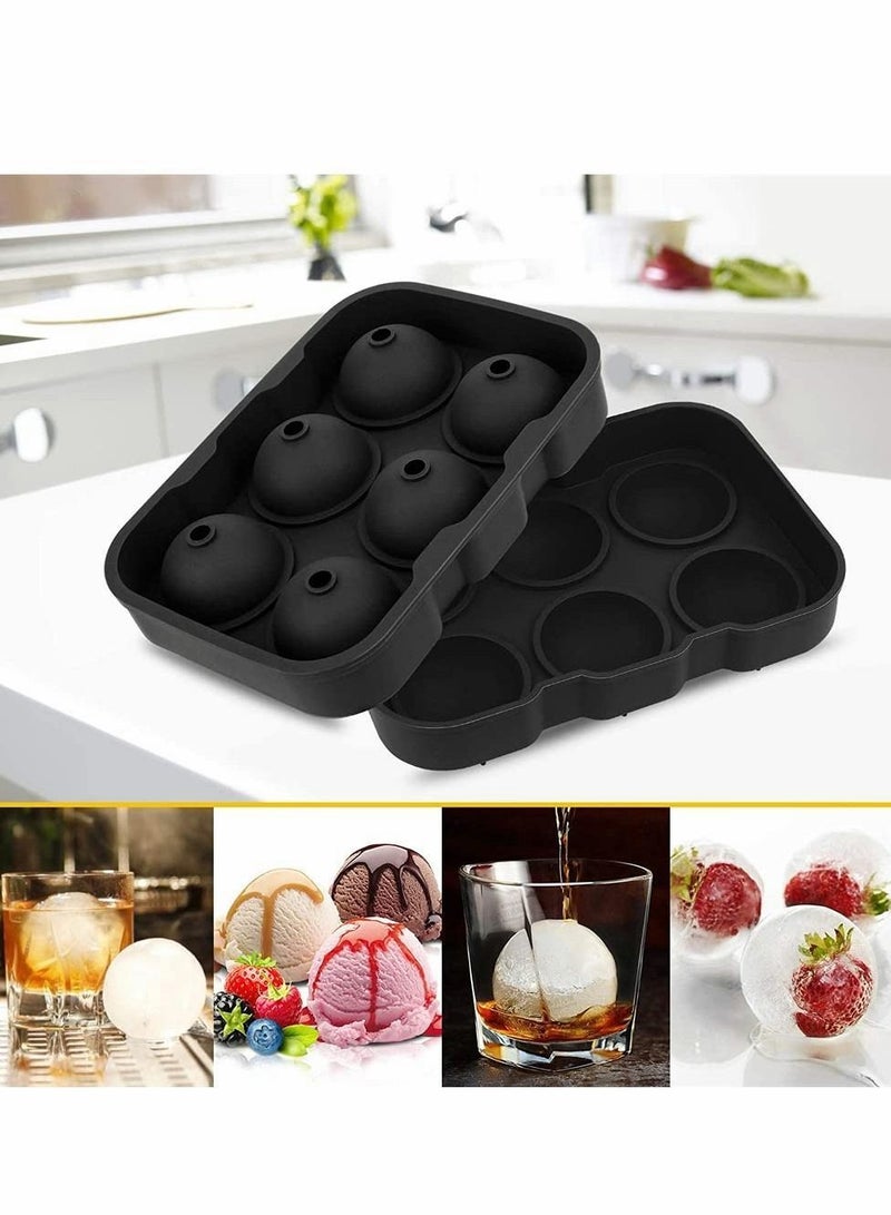 Round Ice Hockey Mold, Silicone 8 Cell Mold with Lid and Funnel, Cube Tray, BPA Free, Non Stick Easy To Demold, Maker (Blue, 1 Piece)