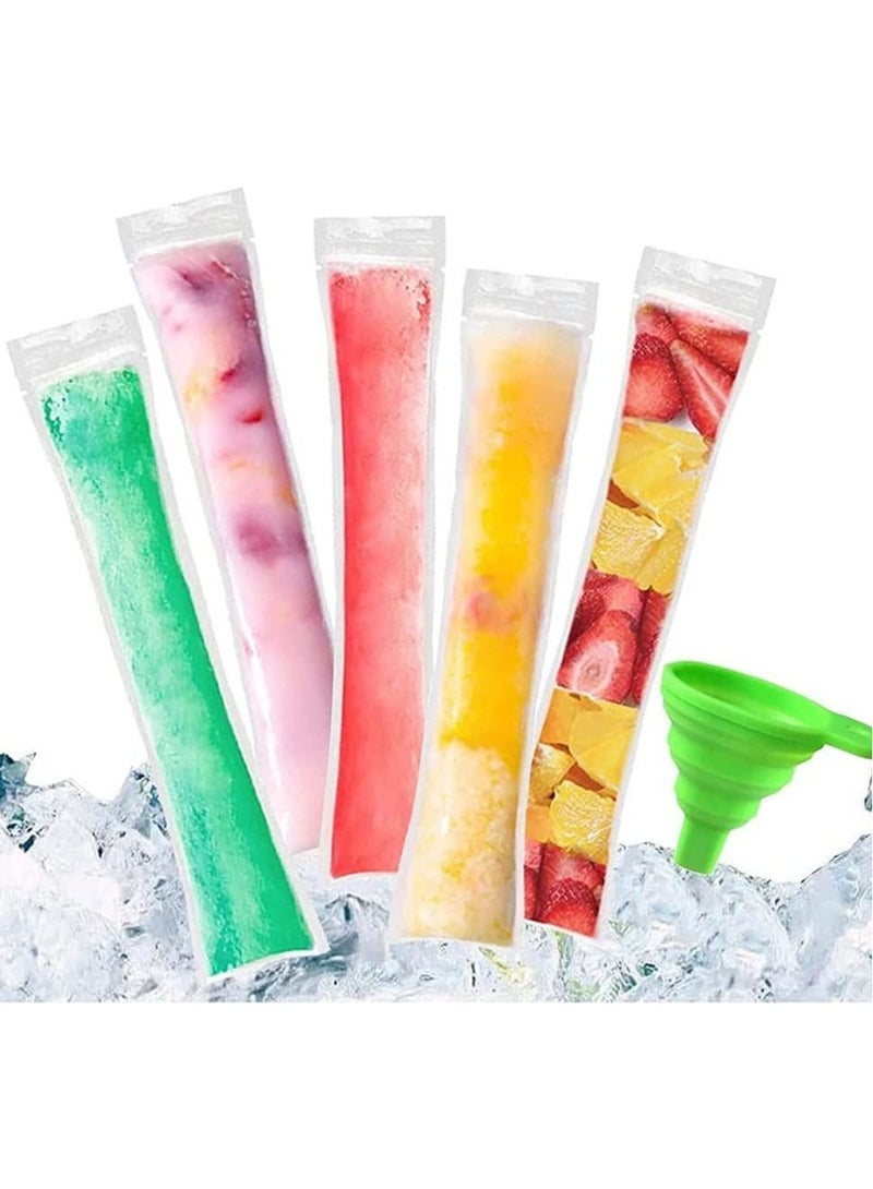 200 Pcs Popsicle Bags, Disposable Molds Ice Pop Mold Bags with Silicone Funnel, for DIY Healthy Snacks, Yogurt, Juice and Fruit Smoothies