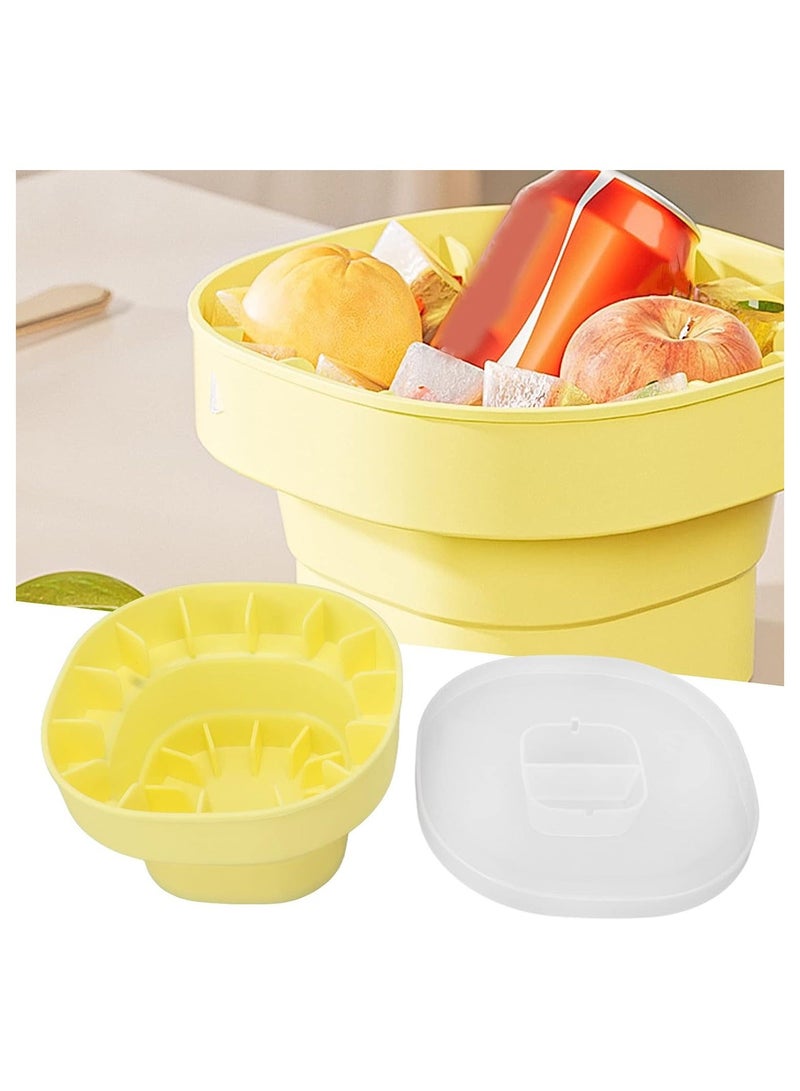 Folding Silicone Ice Bucket, 2 in 1 Tray Mold Portable ice cube molds, Square Water Pail with Lid, Bucket Tub for Camping, Travelling, Picnicing Outdoor, Yellow