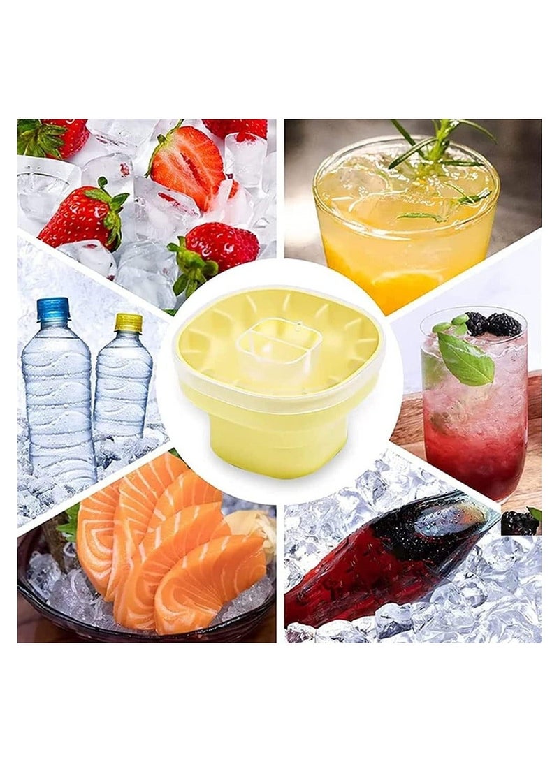 Folding Silicone Ice Bucket, 2 in 1 Tray Mold Portable ice cube molds, Square Water Pail with Lid, Bucket Tub for Camping, Travelling, Picnicing Outdoor, Yellow