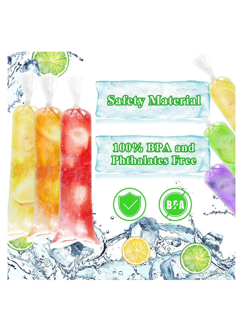 200 Pieces Kids Ice Lolly Bags Disposable Cream with Silicone Foldable Funnel, Mold DIY Pouch for Making Cream, Candy, Yogurt, Freeze Pops(2 x 8 inch)
