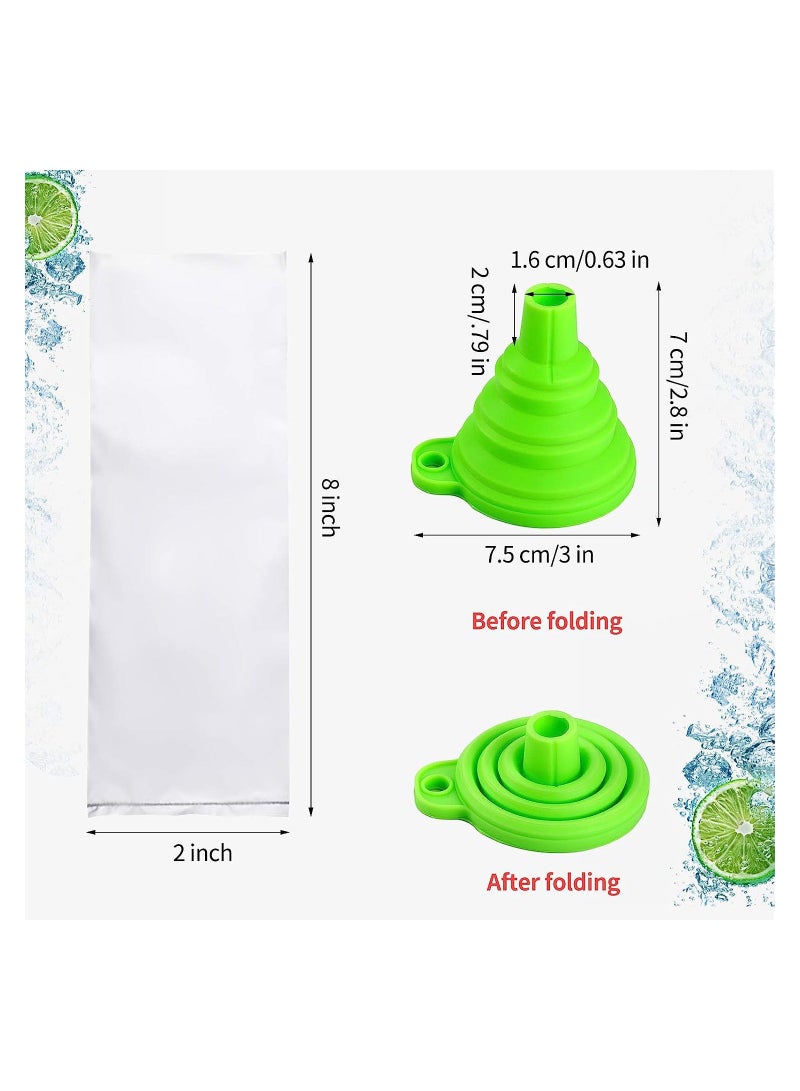 200 Pieces Kids Ice Lolly Bags Disposable Cream with Silicone Foldable Funnel, Mold DIY Pouch for Making Cream, Candy, Yogurt, Freeze Pops(2 x 8 inch)