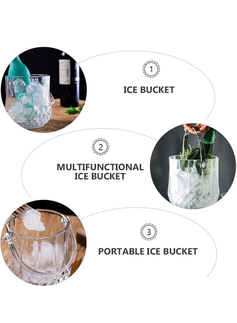 Ice Bucket, 2pcs Portable Ransparent Crystal Ice Bucket with Ice Clips Large Capacity Drinks Bucket for Dining Room, Kitchen, Home