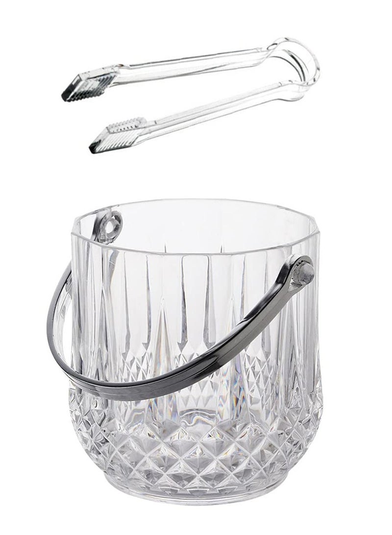 Ice Bucket, 2pcs Portable Ransparent Crystal Ice Bucket with Ice Clips Large Capacity Drinks Bucket for Dining Room, Kitchen, Home