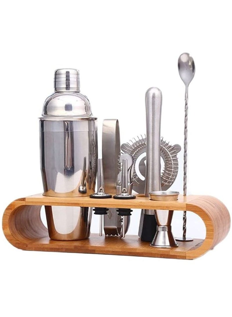 9 Piece Practical Cocktail Shaker Set Stylish Bartender Set with Bamboo Stand