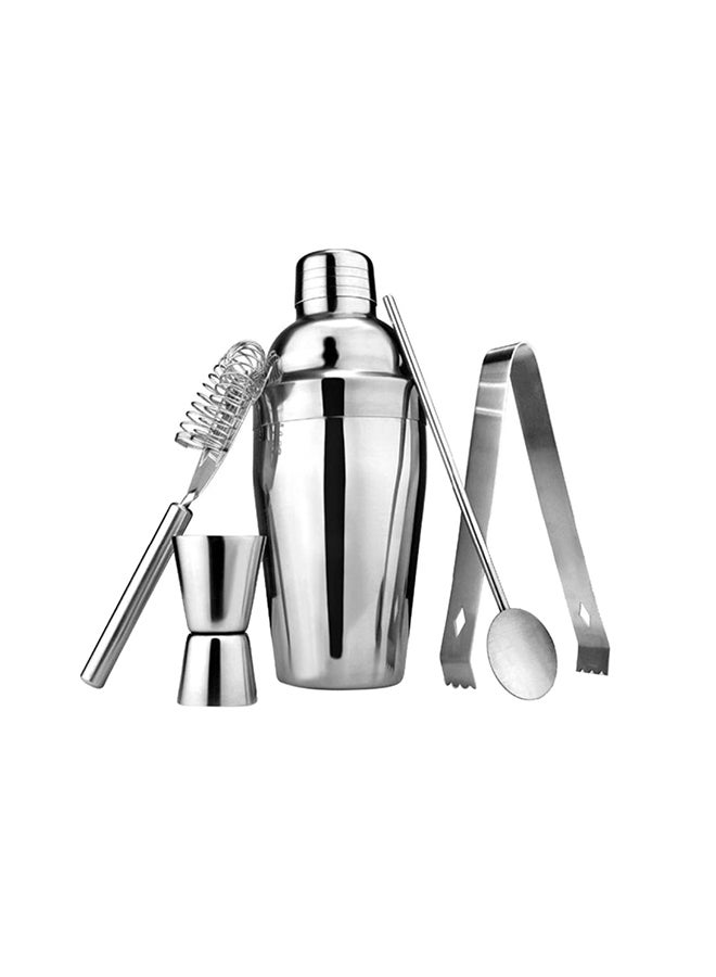9-Piece Cocktail Shaker Set With Stand Silver/Brown 750ml