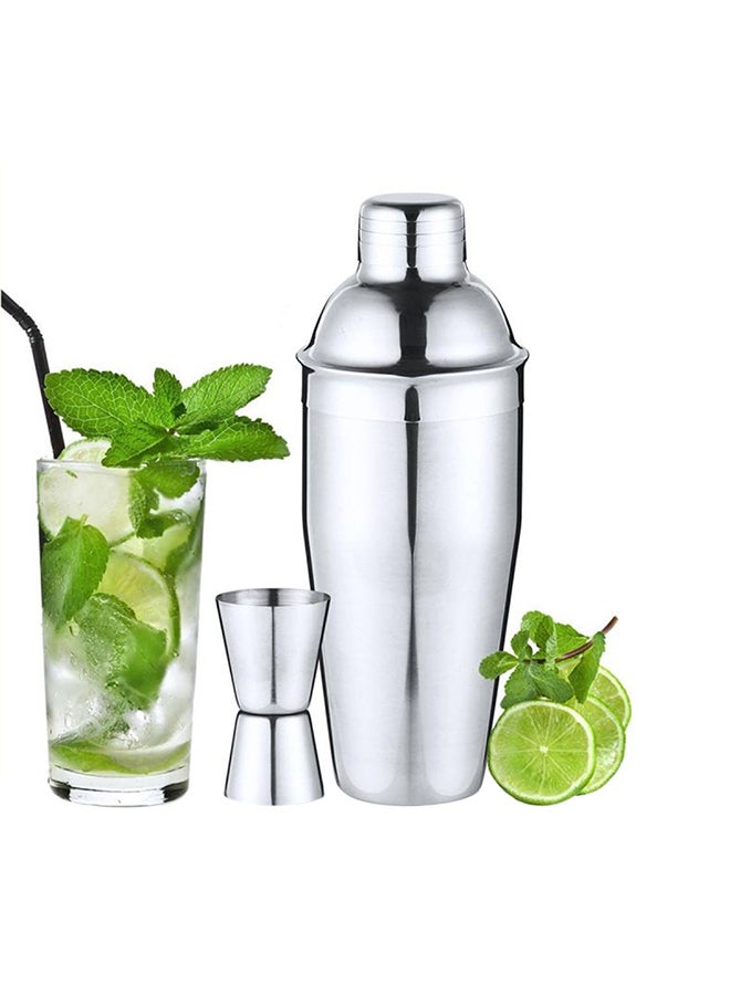 9-Piece Cocktail Shaker Set With Stand Silver/Brown 750ml