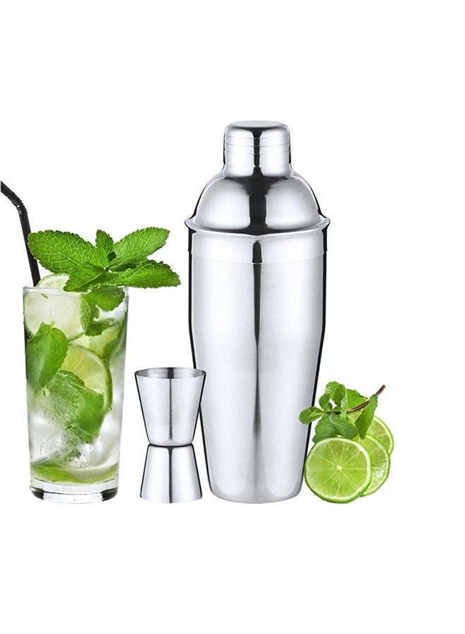9-Piece Cocktail Shaker Set With Stand Silver/Brown 350ml