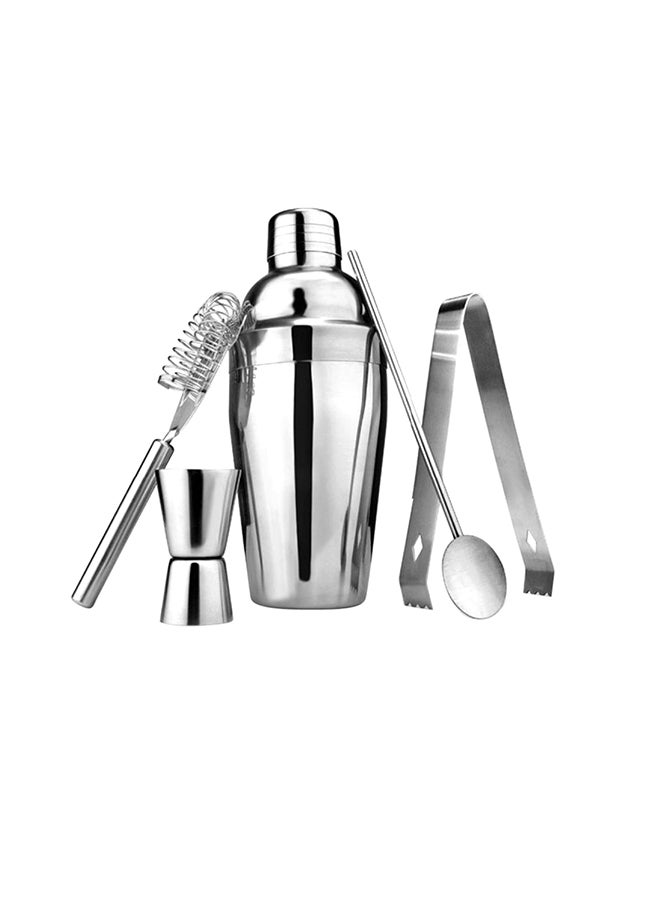 9-Piece Cocktail Shaker Set With Stand Silver/Brown 350ml