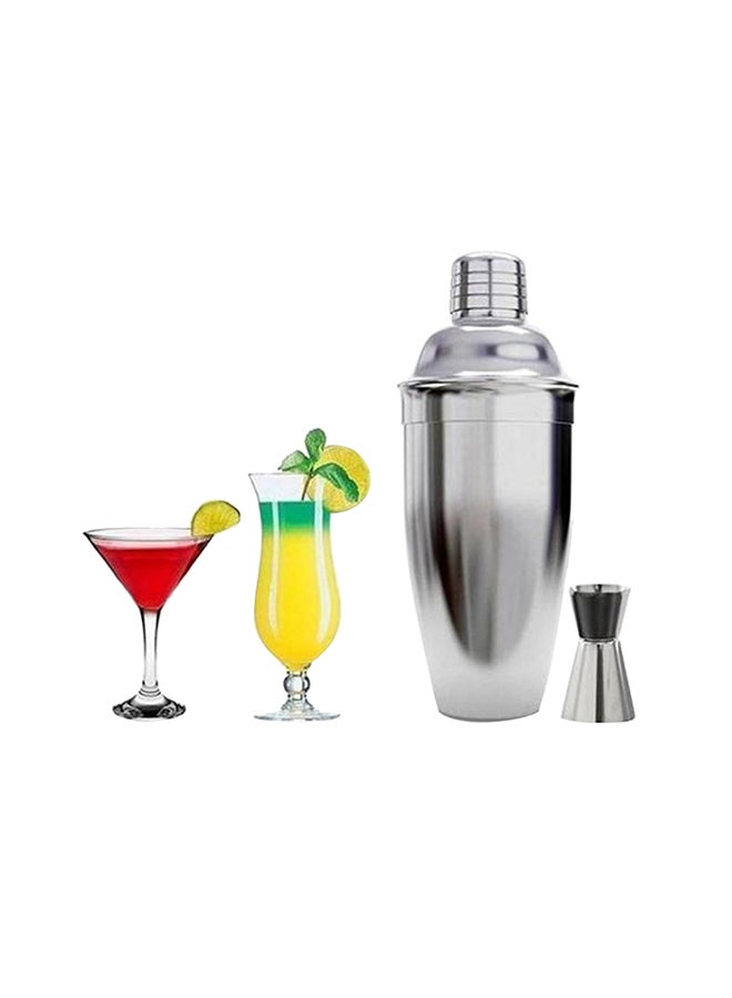 9-Piece Cocktail Shaker Set With Stand Silver/Brown 350ml