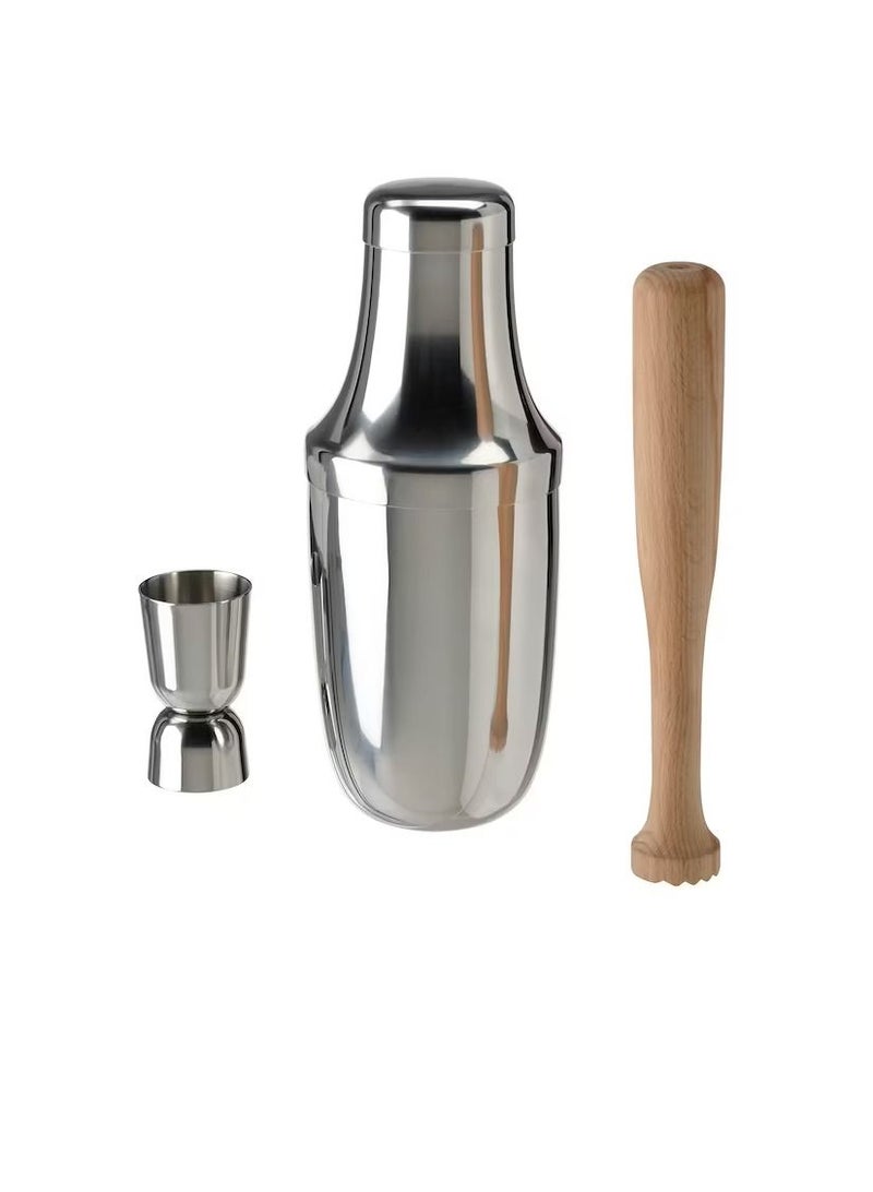 3-piece bar set, stainless steel/wood
