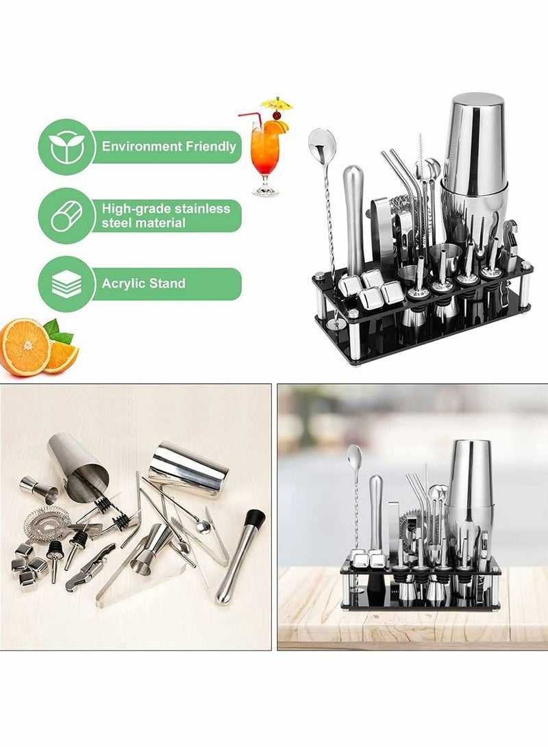 23-Piece Cocktail Shaker Set Boston Stainless Steel Bartender Kit Silver/Black 14x10.5x28cm