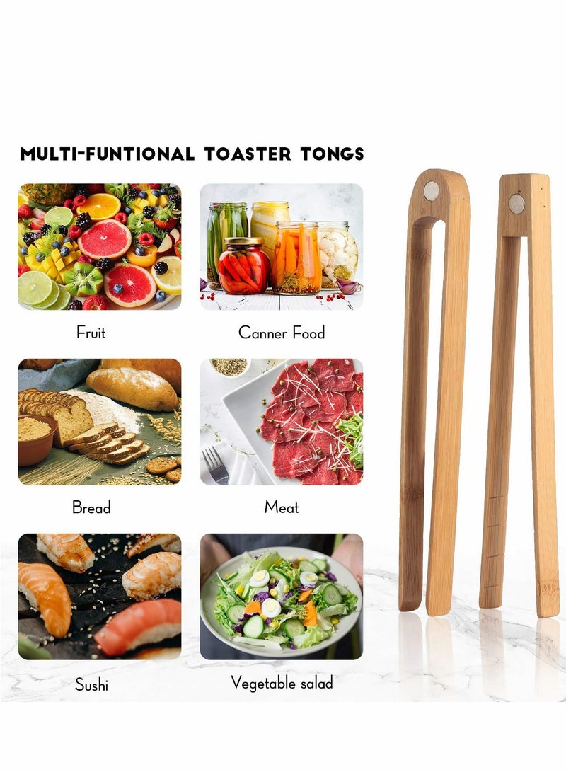 2 Pcs Wooden Toaster Tongs With Magnet Magnetic Bamboo Wood Toast Natural Kitchen Utensil Accessories