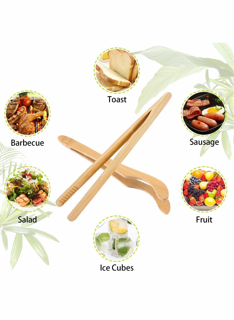 Bamboo Toaster Tongs, 18 cm/7 inch Wooden Cooking Tongs Kitchen Reusable Toast Tong Classic Wood Food Clip for Bread Grill Cheese Pickles Tea Fruit- Utensil 4 Pcs