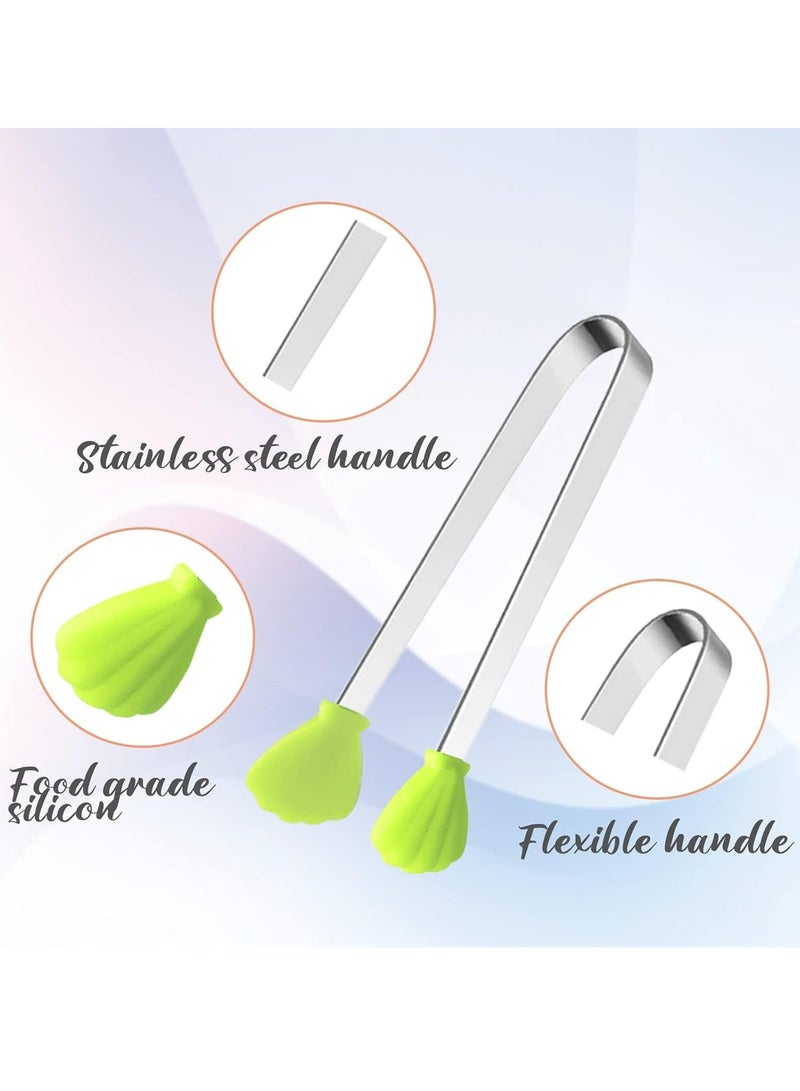 6PCS Silicone Mini Tongs, 5Inch Hand Shape Food Tongs, Colourful Small Kids Kitchen Tongs for Serving Food, Ice Cube, Fruits, Sugar, Barbecue