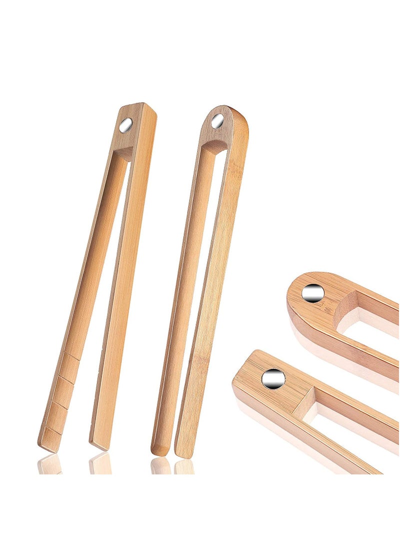 Wooden Toaster Tongs With Magnet Magnetic Bamboo Wood Toast Natural Kitchen Utensil Accessories for Cooking Bagel Cake Muffin Bread Set of 2 (8.7 Inch)