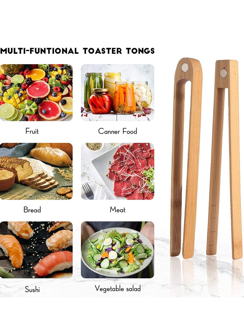 Wooden Toaster Tongs With Magnet Magnetic Bamboo Wood Toast Natural Kitchen Utensil Accessories for Cooking Bagel Cake Muffin Bread Set of 2 (8.7 Inch)