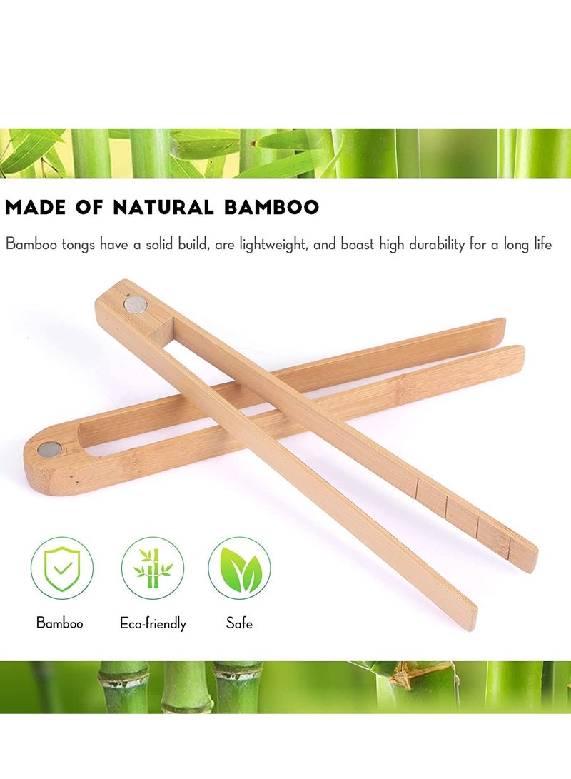 Wooden Toaster Tongs With Magnet Magnetic Bamboo Wood Toast Natural Kitchen Utensil Accessories for Cooking Bagel Cake Muffin Bread Set of 2 (8.7 Inch)
