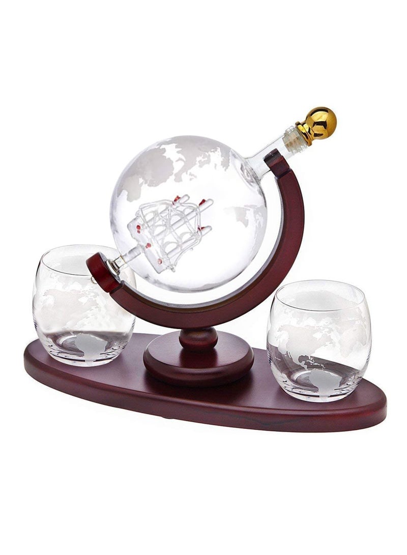 Whiskey Decanter Globe Set with 2 Etched Whiskey Glasses,Reusable Whiskey Stone Ice Cubes