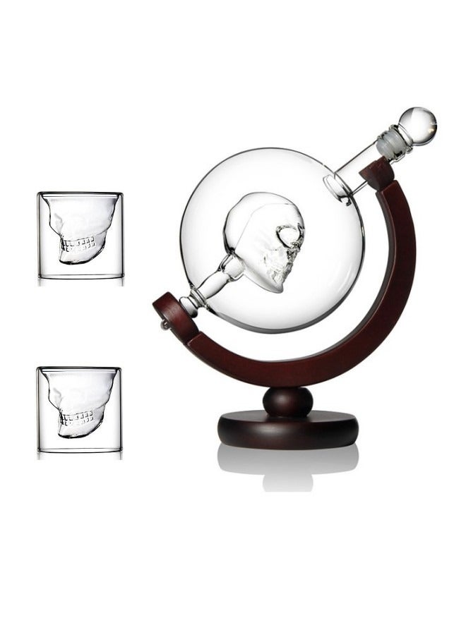 Whiskey Decanter,800ml Crafted Glass Globe Decanter Set with 2 Shot Glasses 75ml