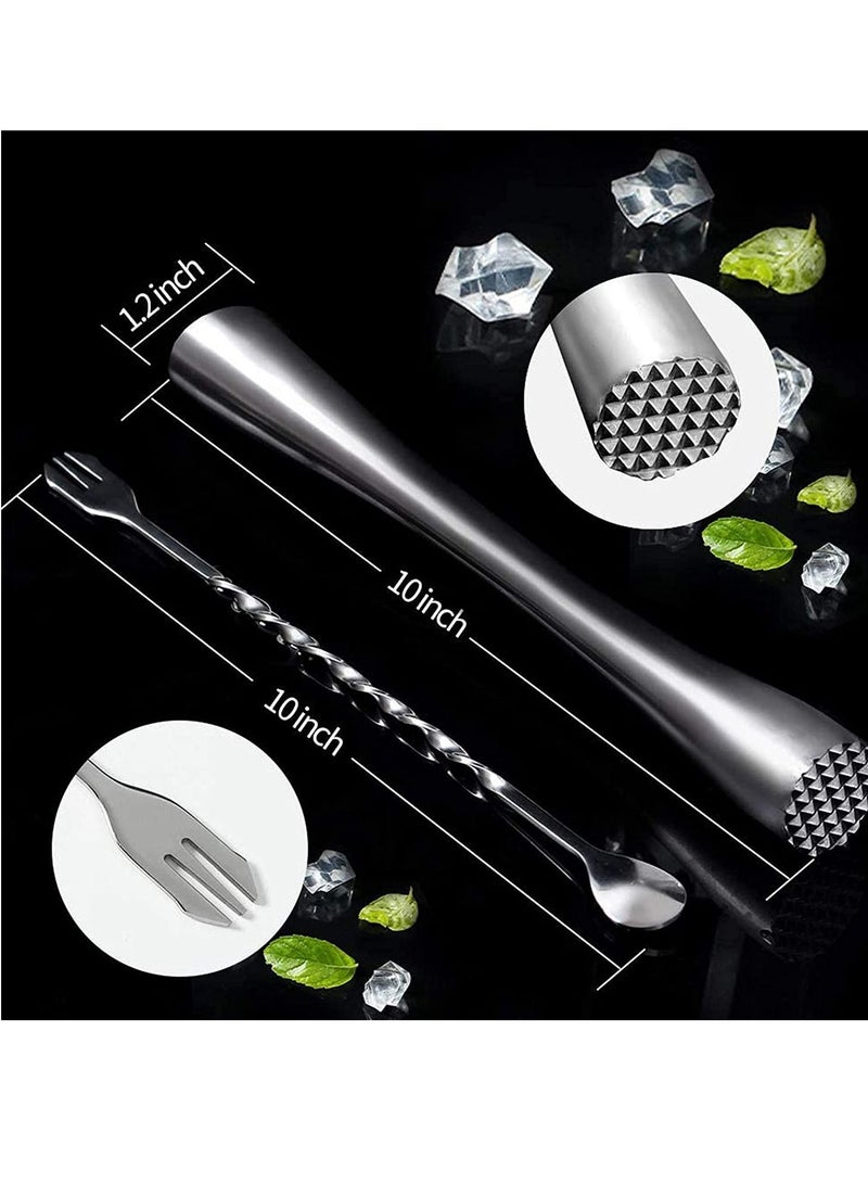 Muddler for Drinks 10-inch Stainless Steel Muddler and Mixing Spoon Drink Muddler with Case Home Tool Set Tools for Fruit Based Drinks Birthday Party and Housewarming