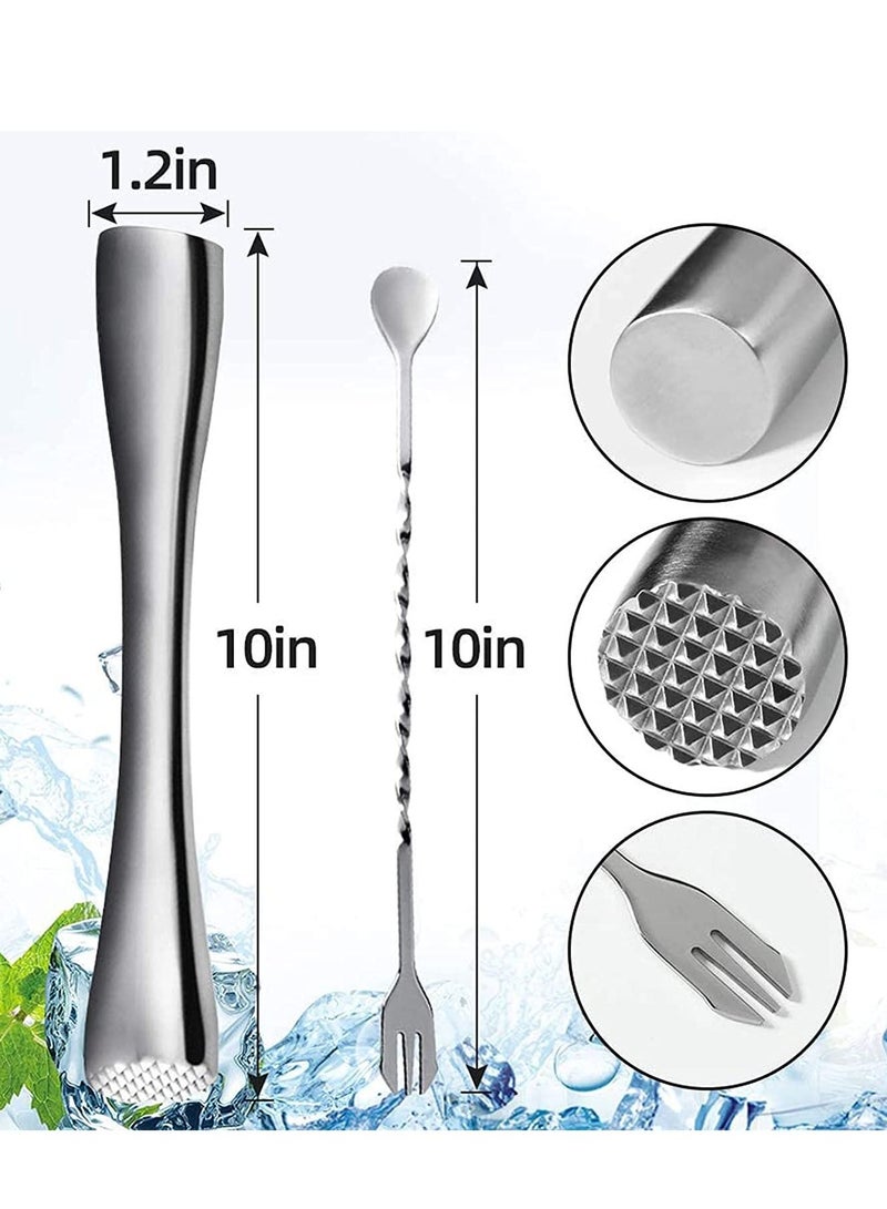 Muddler for Drinks 10-inch Stainless Steel Muddler and Mixing Spoon Drink Muddler with Case Home Tool Set Tools for Fruit Based Drinks Birthday Party and Housewarming