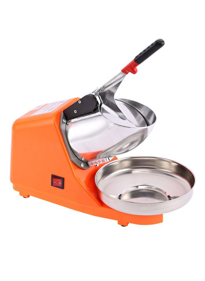Electric Ice Crusher 220V Electric Ice Shaver Machine with Double Blades，Bowl and Vover 500W Electric Snow Cone Maker for Shaved Ice Margaritas Home Commercial  Use，Orange