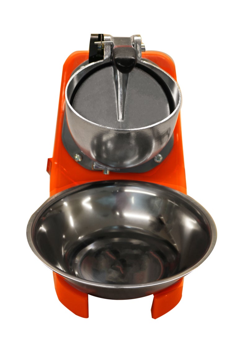 Electric Ice Crusher 220V Electric Ice Shaver Machine with Double Blades，Bowl and Vover 500W Electric Snow Cone Maker for Shaved Ice Margaritas Home Commercial  Use，Orange