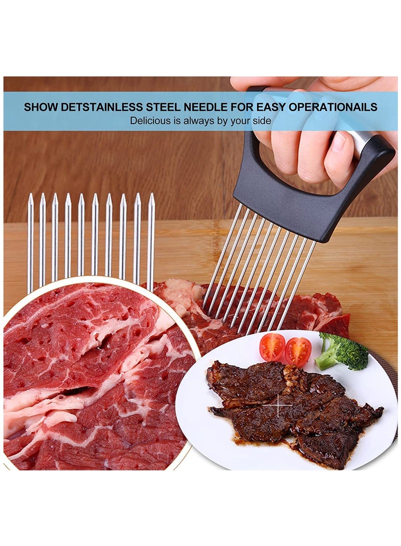 Onion Holder Slicer, 6PCS Finger Guard Set for Cutting, Stainless Steel Finger Protector, Thumb Guard Peelers for Onion Nuts Kitchen Tool Avoid Hurting When Slicing and Chopping