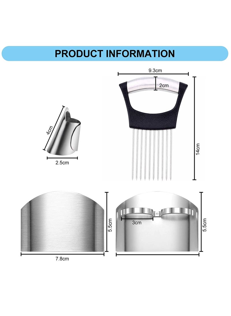 Onion Holder Slicer, 6PCS Finger Guard Set for Cutting, Stainless Steel Finger Protector, Thumb Guard Peelers for Onion Nuts Kitchen Tool Avoid Hurting When Slicing and Chopping