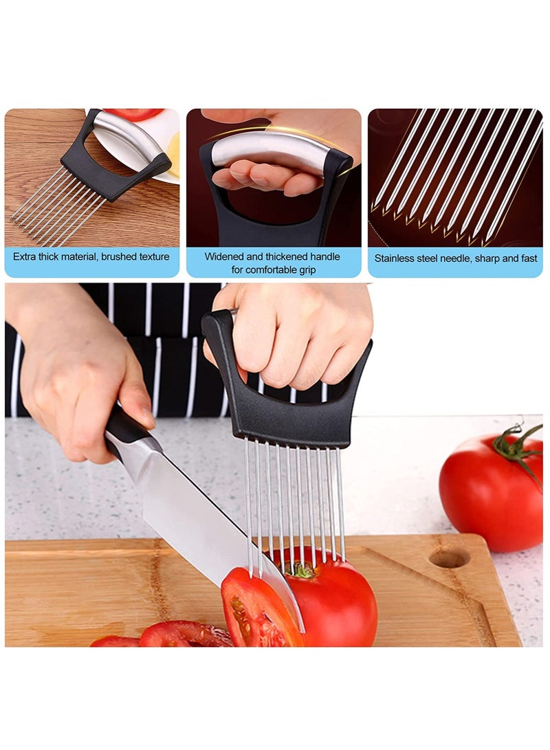 Onion Holder Slicer, 6PCS Finger Guard Set for Cutting, Stainless Steel Finger Protector, Thumb Guard Peelers for Onion Nuts Kitchen Tool Avoid Hurting When Slicing and Chopping
