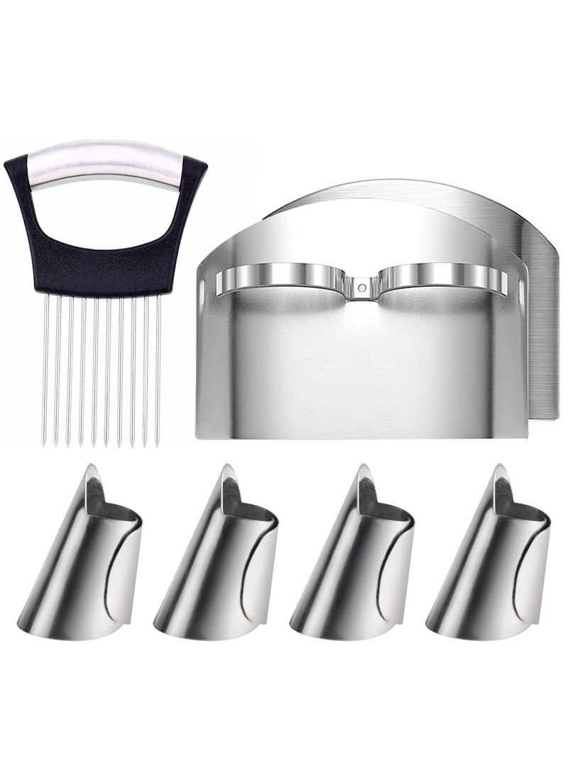 Onion Holder Slicer, 6PCS Finger Guard Set for Cutting, Stainless Steel Finger Protector, Thumb Guard Peelers for Onion Nuts Kitchen Tool Avoid Hurting When Slicing and Chopping