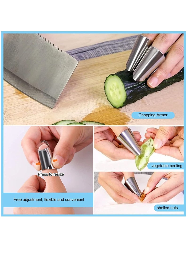 Onion Holder Slicer, 6PCS Finger Guard Set for Cutting, Stainless Steel Finger Protector, Thumb Guard Peelers for Onion Nuts Kitchen Tool Avoid Hurting When Slicing and Chopping